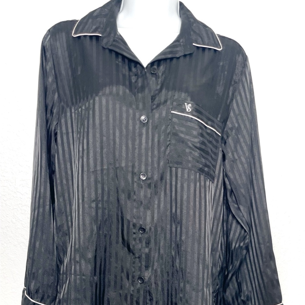 Victoria’s Secret Black Satin Pajama Top Button Down